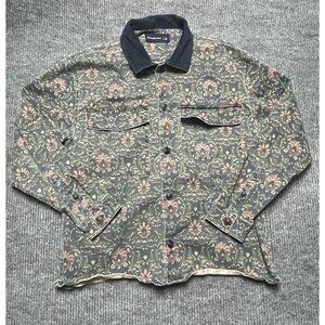 Vtg Abercrombie & Fitch coat mens large tapestry print twill overshirt in navy